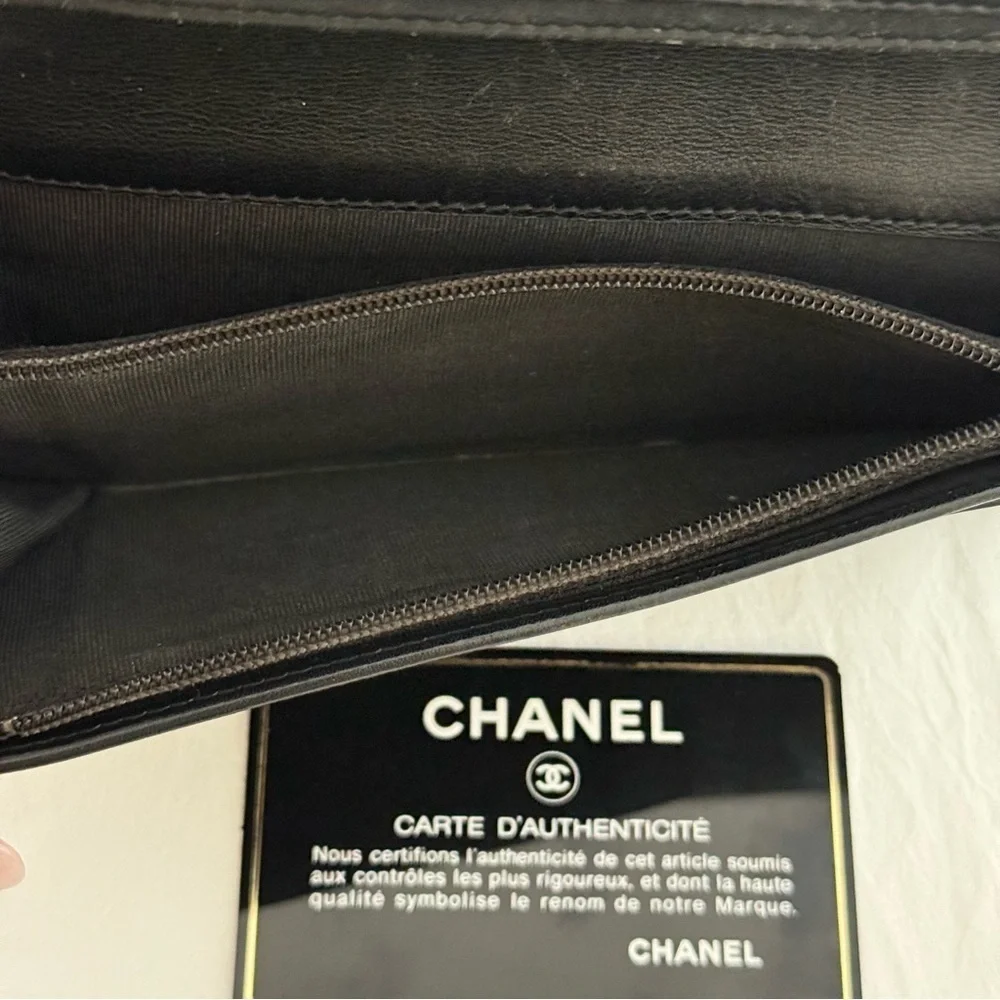 Chanel Quilted Long Wallet Bi Fold Card Holder Silver CC